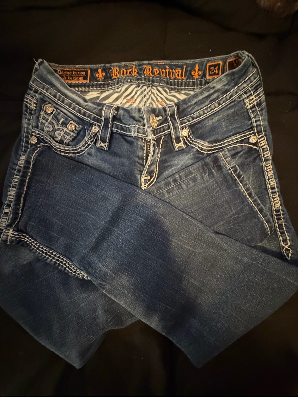 Rock Revival Women’s Blue Boot Cut Jeans with Contrast Stitching